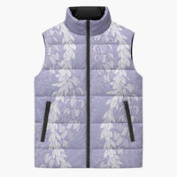 Puakenikeni and Maile Lei Sleeveless Puffer Jacket Purple Double Strand Lei - Polynesian Pride