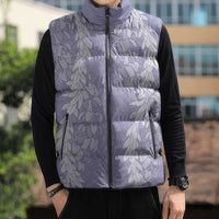Puakenikeni and Maile Lei Sleeveless Puffer Jacket Purple Double Strand Lei - Polynesian Pride