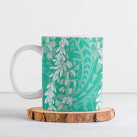 Puakenikeni and Maile Lei Ceramic Mug Sage Green Double Strand Lei - Polynesian Pride