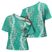 Puakenikeni and Maile Lei Cross Shoulder Shirt Sage Green Double Strand Lei - Polynesian Pride