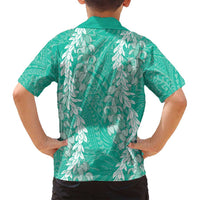 Puakenikeni and Maile Lei Family Matching Off Shoulder Short Dress and Hawaiian Shirt Sage Green Double Strand Lei