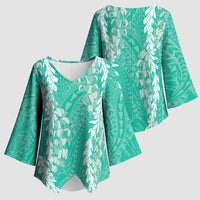 Puakenikeni and Maile Lei Kimono Sleeve Blouse Sage Green Double Strand Lei - Polynesian Pride