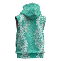 Puakenikeni and Maile Lei Sleeveless Hoodie Sage Green Double Strand Lei - Polynesian Pride