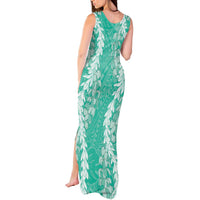 Puakenikeni and Maile Lei Tank Maxi Dress Sage Green Double Strand Lei