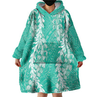 Puakenikeni and Maile Lei Wearable Blanket Hoodie Sage Green Double Strand Lei