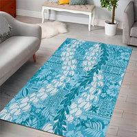 Blue Puakenikeni and Maile Lei Area Rug Hawaiian Style Tribal Tapa Double Strand Lei