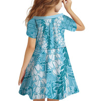 Blue Puakenikeni and Maile Lei Family Matching Off Shoulder Short Dress and Hawaiian Shirt Hawaiian Style Tribal Tapa Double Strand Lei LT9 - Polynesian Pride