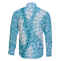 Blue Puakenikeni and Maile Lei Family Matching Short Sleeve Bodycon Dress and Hawaiian Shirt Hawaiian Style Tribal Tapa Double Strand Lei LT9 - Polynesian Pride