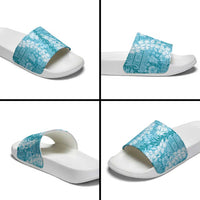 Blue Puakenikeni and Maile Lei Slide Sandals Hawaiian Style Tribal Tapa Double Strand Lei - Polynesian Pride