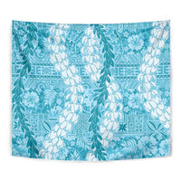 Blue Puakenikeni and Maile Lei Tapestry Hawaiian Style Tribal Tapa Double Strand Lei
