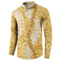 Gold Puakenikeni and Maile Lei Button Sweatshirt Hawaiian Style Tribal Tapa Double Strand Lei