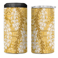 Gold Puakenikeni and Maile Lei 4 in 1 Can Cooler Tumbler Hawaiian Style Tribal Tapa Double Strand Lei