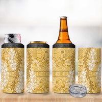 Gold Puakenikeni and Maile Lei 4 in 1 Can Cooler Tumbler Hawaiian Style Tribal Tapa Double Strand Lei
