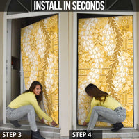 Gold Puakenikeni and Maile Lei Door Cover Hawaiian Style Tribal Tapa Double Strand Lei - Polynesian Pride