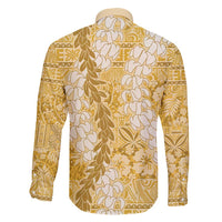 Gold Puakenikeni and Maile Lei Family Matching Long Sleeve Bodycon Dress and Hawaiian Shirt Hawaiian Style Tribal Tapa Double Strand Lei LT9 - Polynesian Pride