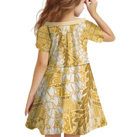 Gold Puakenikeni and Maile Lei Family Matching Short Sleeve Bodycon Dress and Hawaiian Shirt Hawaiian Style Tribal Tapa Double Strand Lei LT9 - Polynesian Pride