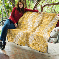 Gold Puakenikeni and Maile Lei Quilt Hawaiian Style Tribal Tapa Double Strand Lei