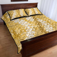 Gold Puakenikeni and Maile Lei Quilt Bed Set Hawaiian Style Tribal Tapa Double Strand Lei