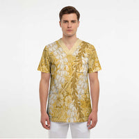 Gold Puakenikeni and Maile Lei Scrub Top Hawaiian Style Tribal Tapa Double Strand Lei - Polynesian Pride