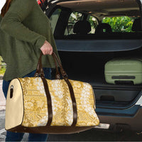 Gold Puakenikeni and Maile Lei Travel Bag Hawaiian Style Tribal Tapa Double Strand Lei - Polynesian Pride