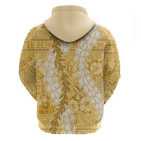 Gold Puakenikeni and Maile Lei Zip Hoodie Hawaiian Style Tribal Tapa Double Strand Lei
