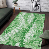 Green Puakenikeni and Maile Lei Area Rug Hawaiian Style Tribal Tapa Double Strand Lei