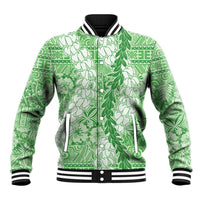 Green Puakenikeni and Maile Lei Baseball Jacket Hawaiian Style Tribal Tapa Double Strand Lei