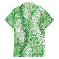 Green Puakenikeni and Maile Lei Family Matching Off The Shoulder Long Sleeve Dress and Hawaiian Shirt Hawaiian Style Tribal Tapa Double Strand Lei LT9 - Polynesian Pride