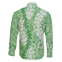 Green Puakenikeni and Maile Lei Family Matching Short Sleeve Bodycon Dress and Hawaiian Shirt Hawaiian Style Tribal Tapa Double Strand Lei LT9 - Polynesian Pride