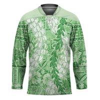Green Puakenikeni and Maile Lei Hockey Jersey Hawaiian Style Tribal Tapa Double Strand Lei - Polynesian Pride