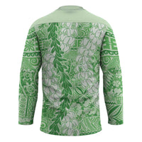 Green Puakenikeni and Maile Lei Hockey Jersey Hawaiian Style Tribal Tapa Double Strand Lei - Polynesian Pride