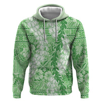 Green Puakenikeni and Maile Lei Hoodie Hawaiian Style Tribal Tapa Double Strand Lei