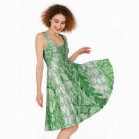 Green Puakenikeni and Maile Lei Midi Dress Hawaiian Style Tribal Tapa Double Strand Lei - Polynesian Pride