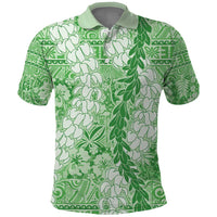 Green Puakenikeni and Maile Lei Polo Shirt Hawaiian Style Tribal Tapa Double Strand Lei