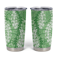 Green Puakenikeni and Maile Lei Tumbler Cup Hawaiian Style Tribal Tapa Double Strand Lei