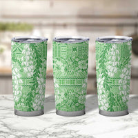 Green Puakenikeni and Maile Lei Tumbler Cup Hawaiian Style Tribal Tapa Double Strand Lei