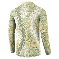 Vintage Puakenikeni and Maile Lei Button Sweatshirt Hawaiian Style Tribal Tapa Double Strand Lei