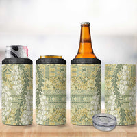 Vintage Puakenikeni and Maile Lei 4 in 1 Can Cooler Tumbler Hawaiian Style Tribal Tapa Double Strand Lei