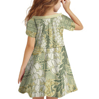 Vintage Puakenikeni and Maile Lei Kid Short Sleeve Dress Hawaiian Style Tribal Tapa Double Strand Lei
