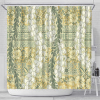 Vintage Puakenikeni and Maile Lei Shower Curtain Hawaiian Style Tribal Tapa Double Strand Lei