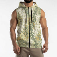 Vintage Puakenikeni and Maile Lei Sleeveless Zip Hoodie Hawaiian Style Tribal Tapa Double Strand Lei - Polynesian Pride