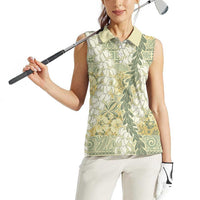 Vintage Puakenikeni and Maile Lei Women Sleeveless Polo Shirt Hawaiian Style Tribal Tapa Double Strand Lei