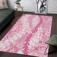 Pink Puakenikeni and Maile Lei Area Rug Hawaiian Style Tribal Tapa Double Strand Lei
