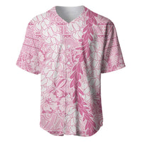 Pink Puakenikeni and Maile Lei Baseball Jersey Hawaiian Style Tribal Tapa Double Strand Lei