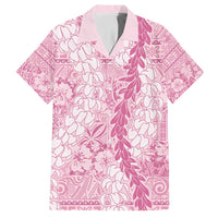 Pink Puakenikeni and Maile Lei Family Matching Long Sleeve Bodycon Dress and Hawaiian Shirt Hawaiian Style Tribal Tapa Double Strand Lei LT9 Dad's Shirt - Short Sleeve Pink - Polynesian Pride
