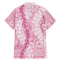 Pink Puakenikeni and Maile Lei Family Matching Long Sleeve Bodycon Dress and Hawaiian Shirt Hawaiian Style Tribal Tapa Double Strand Lei LT9 - Polynesian Pride