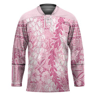 Pink Puakenikeni and Maile Lei Hockey Jersey Hawaiian Style Tribal Tapa Double Strand Lei - Polynesian Pride