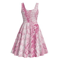 Pink Puakenikeni and Maile Lei Midi Dress Hawaiian Style Tribal Tapa Double Strand Lei - Polynesian Pride