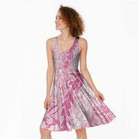 Pink Puakenikeni and Maile Lei Midi Dress Hawaiian Style Tribal Tapa Double Strand Lei - Polynesian Pride