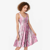 Pink Puakenikeni and Maile Lei Midi Dress Hawaiian Style Tribal Tapa Double Strand Lei - Polynesian Pride